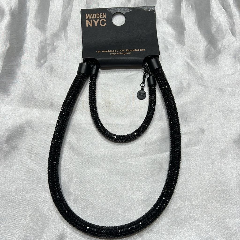 Madden Nyc Women's Fashion Black Hematite Pav Rope Necklace And Bracelet